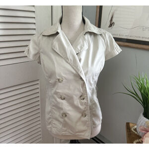ANN TAYLOR Womens Jacket 2 Khaki Double Breasted Short Sleeve Safari Preppy